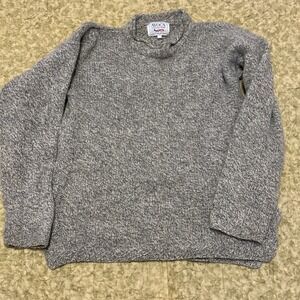 Avoca Sweater Womens Large Gray/brown Wool / Silk Knit Crewneck Pullover Ireland